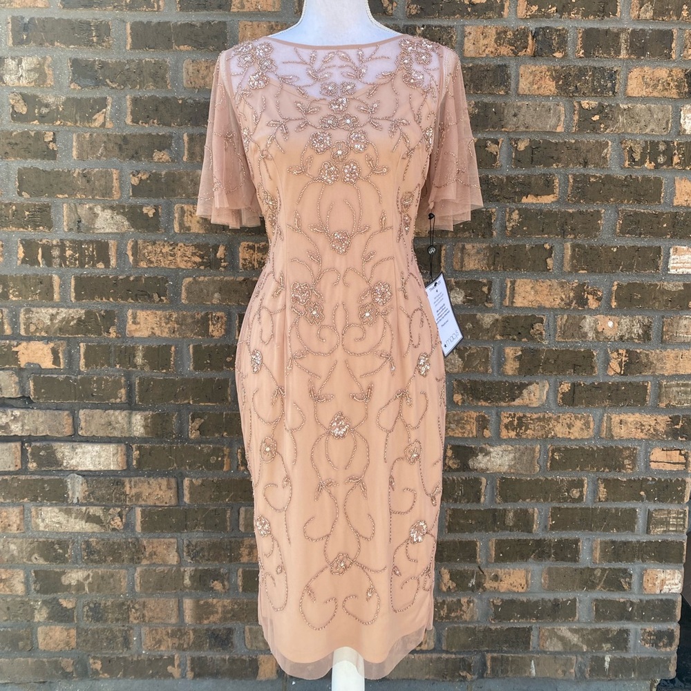 ADRIANNA PAPELL Womens Rose Gold Short Sleeve Knee Length Formal Sheath Dress 4 - Picture 4 of 8